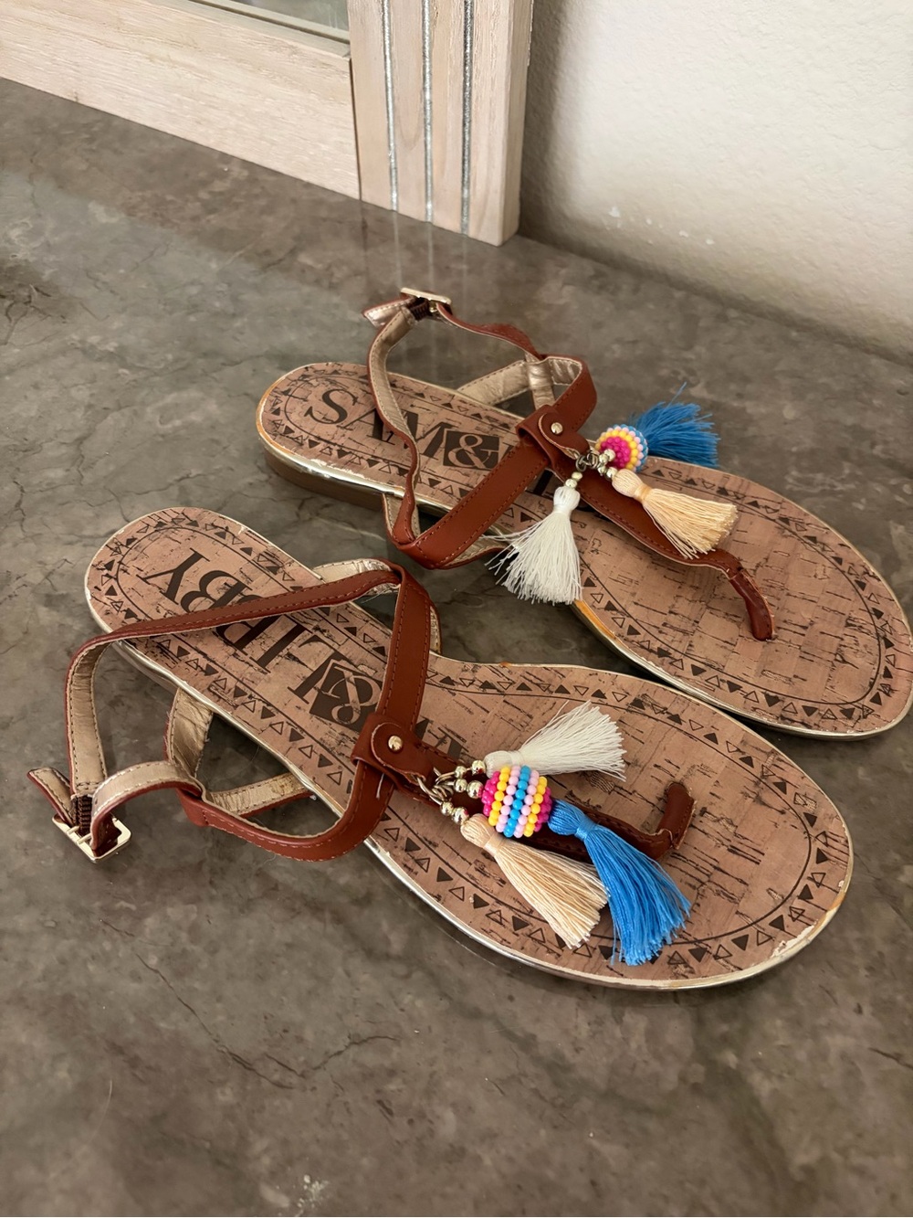 Brown Boho Sandals with Colorful Tassels